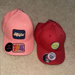 SET OF 2 Pink and Red Baseball Caps with Patches NWT